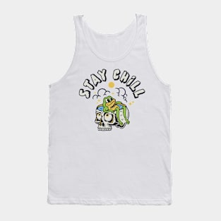 cartoon illustration of a frog soaking on a human skull Tank Top